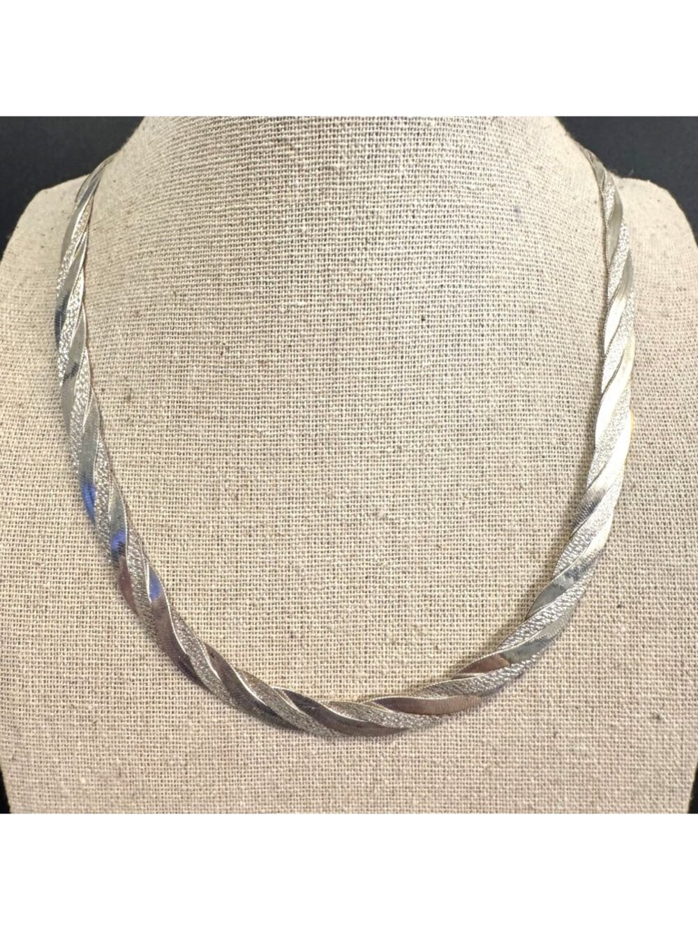 Sterling Silver 925 Braided Herringbone Chain Necklace Size 18" Length